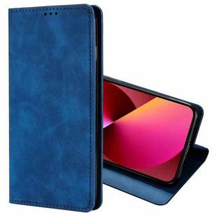 For iPhone 13 Skin Feel Magnetic Horizontal Flip Leather Case with Holder & Card Slots(Blue)