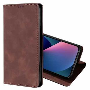 For iPhone 13 mini Skin Feel Magnetic Horizontal Flip Leather Case with Holder & Card Slots (Dark Brown)
