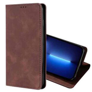 For iPhone 13 Pro Max Skin Feel Magnetic Horizontal Flip Leather Case with Holder & Card Slots (Dark Brown)