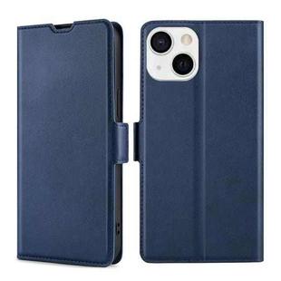 For iPhone 13 Ultra-thin Voltage Side Buckle PU + TPU Horizontal Flip Leather Case with Holder & Card Slot(Blue)