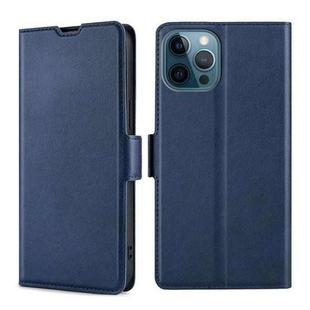 For iPhone 13 Pro Ultra-thin Voltage Side Buckle PU + TPU Horizontal Flip Leather Case with Holder & Card Slot (Blue)