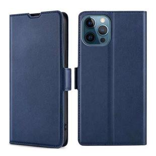 For iPhone 13 Pro Max Ultra-thin Voltage Side Buckle PU + TPU Horizontal Flip Leather Case with Holder & Card Slot (Blue)