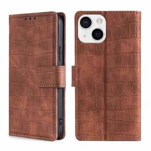 For iPhone 13 Skin Feel Crocodile Texture Magnetic Clasp Horizontal Flip PU Leather Case with Holder & Card Slots & Wallet(Brown)