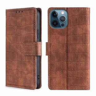 For iPhone 13 Pro Skin Feel Crocodile Texture Magnetic Clasp Horizontal Flip PU Leather Case with Holder & Card Slots & Wallet (Brown)