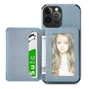 Carbon Fiber Magnetic Card Bag TPU+PU Shockproof Back Cover Case with Holder & Card Slot & Photo Frame For iPhone 13 Pro Max(Blue)