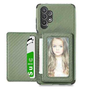 For Samsung Galaxy A32 4G Carbon Fiber Magnetic Card Bag TPU+PU Shockproof Back Cover Case with Holder & Card Slot & Photo Frame(Green)