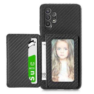For Samsung Galaxy A32 5G Carbon Fiber Magnetic Card Bag TPU+PU Shockproof Back Cover Case with Holder & Card Slot & Photo Frame(Black)