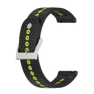 22mm Universal Colorful Hole Silicone Watch Band(Black Lime Green)