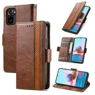 For Xiaomi Redmi Note 10 CaseNeo Business Splicing Dual Magnetic Buckle Horizontal Flip PU Leather Case with Holder & Card Slots & Wallet(Brown)