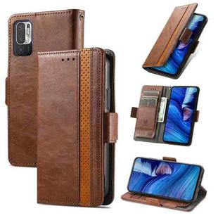 For Xiaomi Redmi Note 10 5G CaseNeo Business Splicing Dual Magnetic Buckle Horizontal Flip PU Leather Case with Holder & Card Slots & Wallet(Brown)
