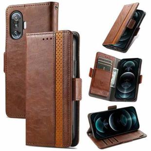 For Xiaomi Redmi K40 Gaming CaseNeo Business Splicing Dual Magnetic Buckle Horizontal Flip PU Leather Case with Holder & Card Slots & Wallet(Brown)