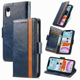 For iPhone XR CaseNeo Business Splicing Dual Magnetic Buckle Horizontal Flip PU Leather Case with Holder & Card Slots & Wallet(Blue)