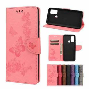 Vintage Embossed Floral Butterfly Pattern Horizontal Flip Leather Case with Card Slot & Holder & Wallet & Lanyard For Wiko Power U30(Pink)