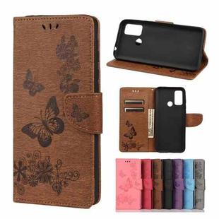 Vintage Embossed Floral Butterfly Pattern Horizontal Flip Leather Case with Card Slot & Holder & Wallet & Lanyard For Wiko Power U30(Brown)