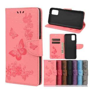 Vintage Embossed Floral Butterfly Pattern Horizontal Flip Leather Case with Card Slot & Holder & Wallet & Lanyard For Xiaomi Redmi 10(Pink)
