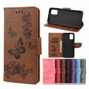 Vintage Embossed Floral Butterfly Pattern Horizontal Flip Leather Case with Card Slot & Holder & Wallet & Lanyard For Xiaomi Redmi 10(Brown)