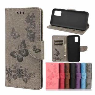 Vintage Embossed Floral Butterfly Pattern Horizontal Flip Leather Case with Card Slot & Holder & Wallet & Lanyard For Xiaomi Redmi 10(Grey)