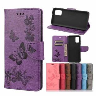 Vintage Embossed Floral Butterfly Pattern Horizontal Flip Leather Case with Card Slot & Holder & Wallet & Lanyard For Xiaomi Redmi 10(Purple)