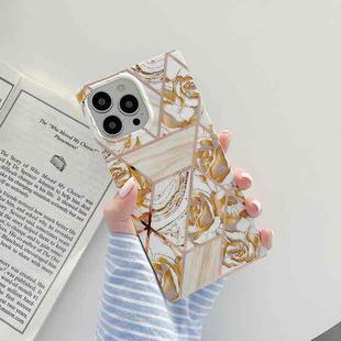 Square Mould Shockproof Splicing Flower Pattern Protective Case For iPhone 13 Pro Max(Gold Flowers)