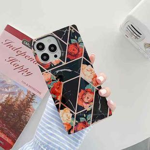 Square Mould Shockproof Splicing Flower Pattern Protective Case For iPhone 13 Pro Max(Black Flowers)