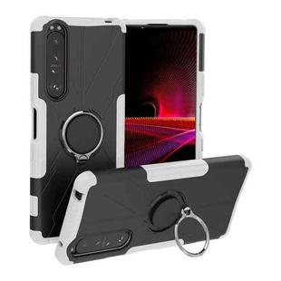 For Sony Xperia 1 III Armor Bear Shockproof PC + TPU Protective Case with Ring Holder(White)