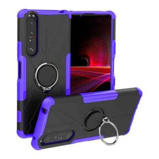 For Sony Xperia 1 III Armor Bear Shockproof PC + TPU Protective Case with Ring Holder(Purple)