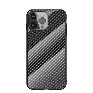 Gradient Carbon Fiber Texture TPU Border Tempered Glass Case For iPhone 13 Pro(Black Fiber)