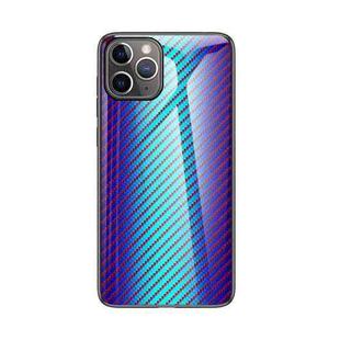 Gradient Carbon Fiber Texture TPU Border Tempered Glass Case For iPhone 12 Pro Max(Blue Fiber)