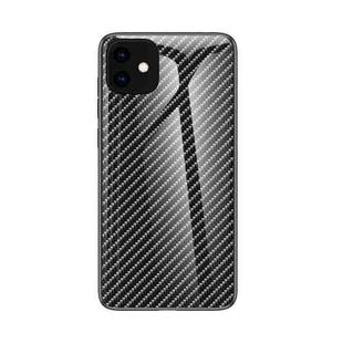 Gradient Carbon Fiber Texture TPU Border Tempered Glass Case For iPhone 11(Black Fiber)