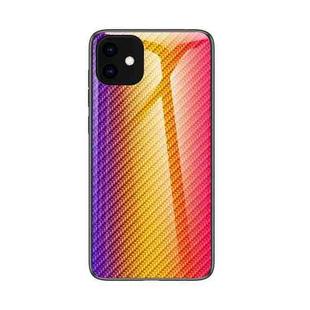 Gradient Carbon Fiber Texture TPU Border Tempered Glass Case For iPhone 11(Gold Fiber)