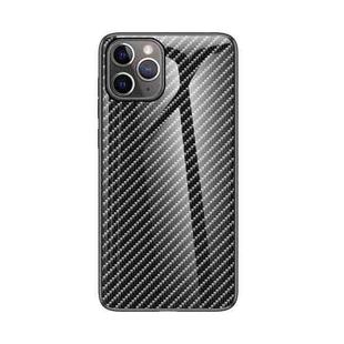 Gradient Carbon Fiber Texture TPU Border Tempered Glass Case For iPhone 11 Pro(Black Fiber)