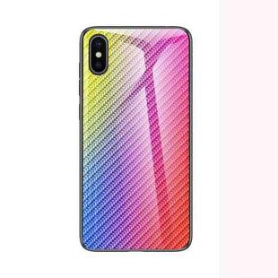 Gradient Carbon Fiber Texture TPU Border Tempered Glass Case For iPhone X / XS(Colorful Fiber)