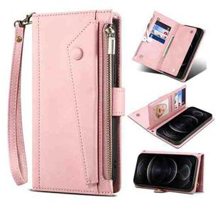 For iPhone 13 Pro Max Retro Frosted Horizontal Flip Leather Case with Holder & Card Slot & Wallet & Zipper Pocket & Lanyard (Rose Gold)