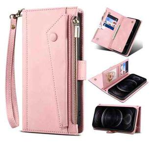 For iPhone 13 Pro Retro Frosted Horizontal Flip Leather Case with Holder & Card Slot & Wallet & Zipper Pocket & Lanyard (Rose Gold)
