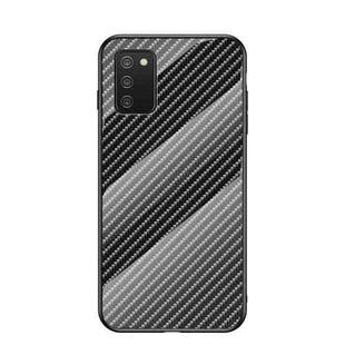For Samsung Galaxy A02s EU Version Gradient Carbon Fiber Texture TPU Border Tempered Glass Case(Black Fiber)