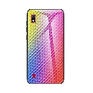 For Samsung Galaxy A10 Gradient Carbon Fiber Texture TPU Border Tempered Glass Case(Colorful Fiber)