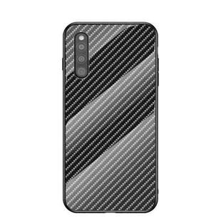 For Samsung Galaxy A41 Gradient Carbon Fiber Texture TPU Border Tempered Glass Case(Black Fiber)