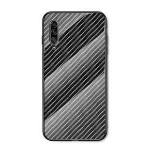 For Samsung Galaxy A50s / A30s / A50 Gradient Carbon Fiber Texture TPU Border Tempered Glass Case(Black Fiber)