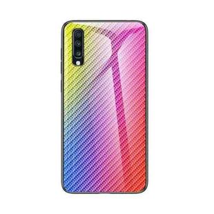 For Samsung Galaxy A70s Gradient Carbon Fiber Texture TPU Border Tempered Glass Case(Colorful Fiber)