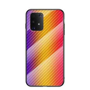 For Samsung Galaxy M80s / A91 Gradient Carbon Fiber Texture TPU Border Tempered Glass Case(Gold Fiber)