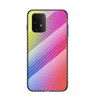 For Samsung Galaxy M80s / A91 Gradient Carbon Fiber Texture TPU Border Tempered Glass Case(Colorful Fiber)
