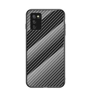 For Samsung Galaxy A03s 164mm Gradient Carbon Fiber Texture TPU Border Tempered Glass Case(Black Fiber)