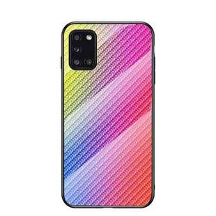 For Samsung Galaxy A31 Gradient Carbon Fiber Texture TPU Border Tempered Glass Case(Colorful Fiber)