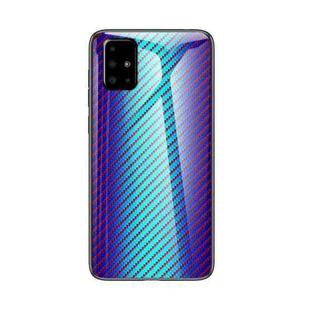 For Samsung Galaxy A71 5G Gradient Carbon Fiber Texture TPU Border Tempered Glass Case(Blue Fiber)