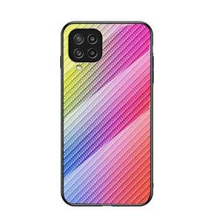 For Samsung Galaxy M32 Gradient Carbon Fiber Texture TPU Border Tempered Glass Case(Colorful Fiber)