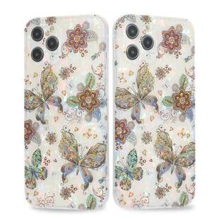 For iPhone 13 Pro Max Butterfly Shell Colorful Series Pattern IMD TPU Shockproof Case (Cyan)