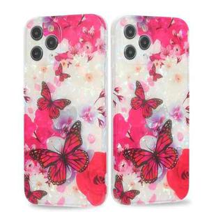 For iPhone 12 Butterfly Shell Colorful Series Pattern IMD TPU Shockproof Case(Rose Red)