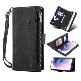 For Samsung Galaxy S21+ 5G Retro Frosted Horizontal Flip Leather Case with Holder & Card Slot & Wallet & Zipper Pocket & Lanyard(Black)