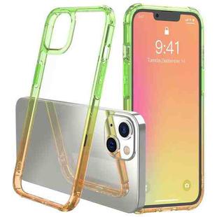 For iPhone 13 mini Sound Coversion Shockproof Gradient Acrylic Protective Case (Green Orange)