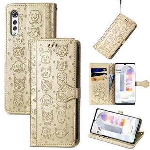 For LG Velvet 2 Pro Lovely Cat and Dog Embossing Pattern Horizontal Flip Leather Case , with Holder & Card Slots & Wallet & Cartoon Clasp & Lanyard(Gold)